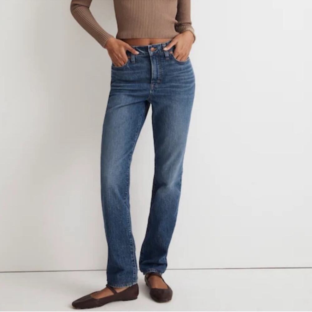 Madewell Women’s The Perfect Vintage High Rise Straight Leg Midwash Blue Jeans